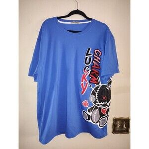 Men's Lucky Charm Blue T Shirt with Embroidery Size 3XL Fits XL - 2XL